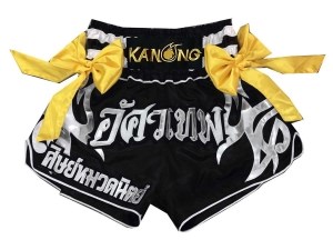 Customize Black Muay Thai Boxing Shorts with Ribbons : KNSCUST-1110