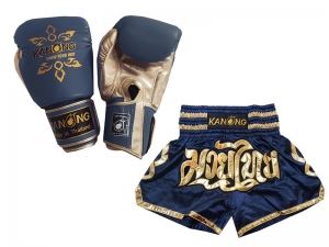 Matching Muay Thai gloves and Muay Thai shorts : Set-121-Navy