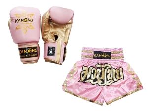 Matching Muay Thai gloves and Muay Thai shorts : Set-121-Pink