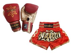 Matching Muay Thai gloves and Muay Thai shorts : Set-121-Red
