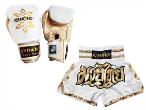 Matching Muay Thai gloves and Muay Thai shorts : Set-121-White