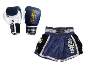 Matching Muay Thai gloves and Muay Thai shorts : Set-208-Navy