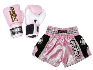 Matching Muay Thai gloves and Muay Thai shorts : Set-208-Pink