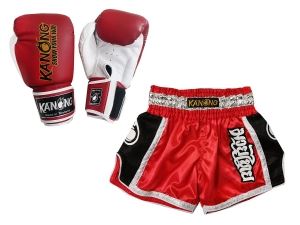 Matching Muay Thai gloves and Muay Thai shorts : Set-208-Red