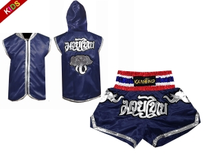 Muay Thai Hoodies and Muay Thai Short Set for Kids : Navy Elephant