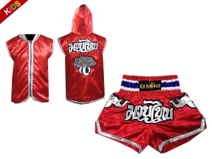 Muay Thai Hoodies and Muay Thai Short Set for Kids : Red Elephant