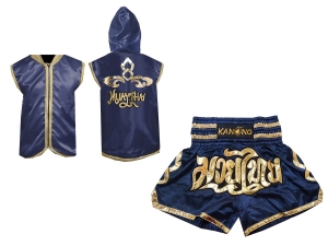 Customize Muay Thai Hoodies and Muay Thai Short Set : Navy Lai Thai