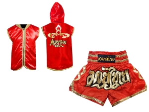 Customize Muay Thai Hoodies and Muay Thai Short Set : Red Lai Thai