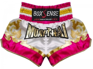 Boxsense Muay Thai Shorts : BXS-099-White-Pink