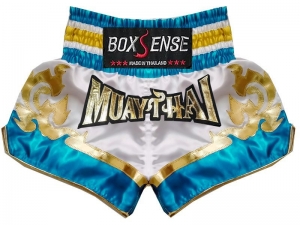 Boxsense Muay Thai Shorts : BXS-099-White-Skyblue