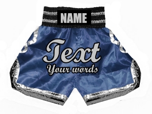 Custom Boxing Shorts : KNBSH-023-Navy-Silver