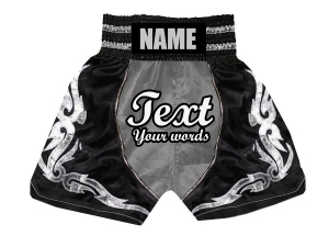 Custom Boxing Shorts : KNBSH-024-Silver-Black