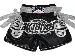 Lumpinee Kids Muay Thai Fight Shorts : LUM-051-Black-Silver-K