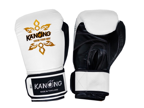 Kanong Real Leather Boxing Gloves : White/Black