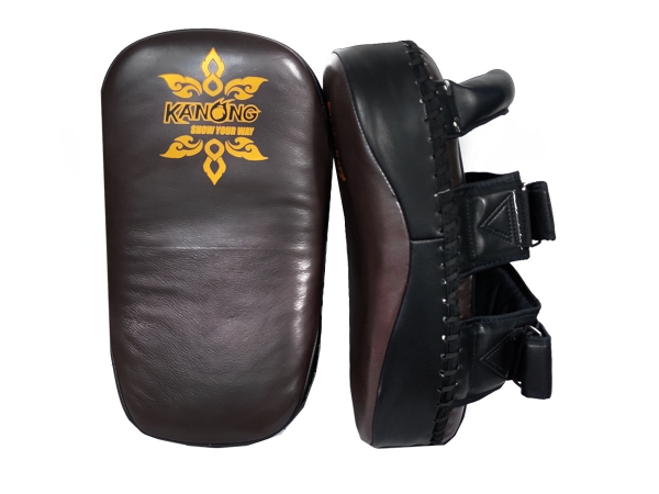 Kanong Real Leather Kickboxing Muay Thai Curved Kick Pads : Brown/Black