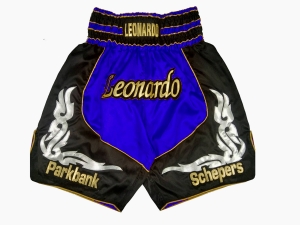 Design Boxing Shorts with Name : KNBXCUST-2035-Blue-Black