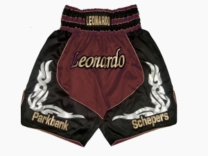 Design Boxing Shorts with Name : KNBXCUST-2035-Maroon-Black