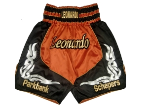 Design Boxing Shorts with Name : KNBXCUST-2035-Orange-Black
