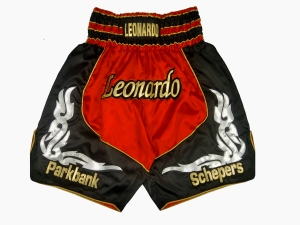 Design Boxing Shorts with Name : KNBXCUST-2035-Red-Black