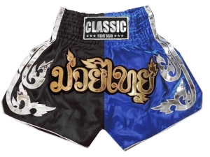 Classic Muay Thai Kick Boxing Shorts : CLS-015-Black-Blue