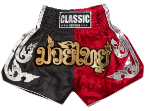 Classic Muay Thai Kick Boxing Shorts : CLS-015-Black-Red