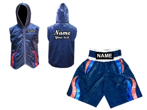 Custom Fight Hoodied Jacket and Boxing Short Set : Navy/Stripes
