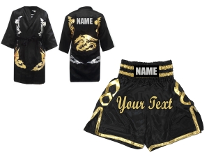 Custom Fight Robe and Boxing Short Set : Black/Gold