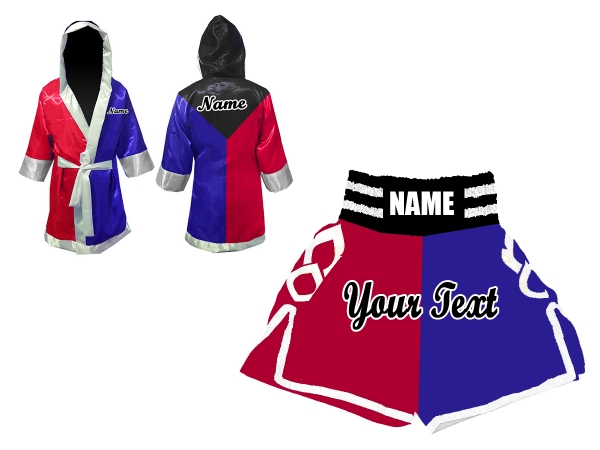 Customize Boxing Gown and Boxing Shorts Kit : Black/Blue/Red