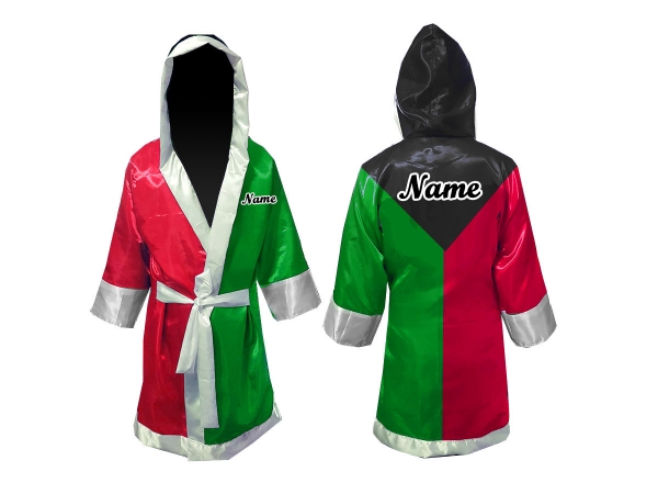 Kanong Custom Boxing costume- Boxing Robe : Black-Green-Red