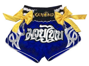 Kanong Muay Thai Kick Boxing Shorts with ribbons : KNS-127-Blue