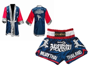 Customize Muay Thai Gown and Muay Thai Short Set : Navy Nak Muay