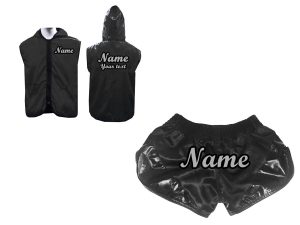 Custom Fight Hoodied Jacket and Boxing Short Set : Retro Black