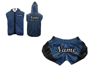Custom Fight Hoodied Jacket and Boxing Short Set : Retro Navy
