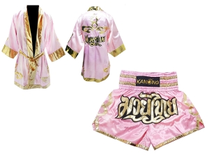 Customize Muay Thai Fight Robe and Muay Thai Short Set : Pink Lai Thai