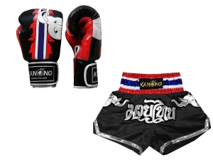 Matching Muay Thai gloves and Muay Thai shorts : Set-125-Black