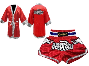 Red Boxing Robe and Muay Thai Shorts : Set-125-Robe-Red